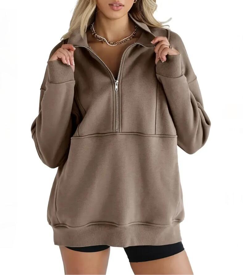 New Autumn And Winter Zipper Fitting Bag Plus Velvet Sweatshirt For Women Loose