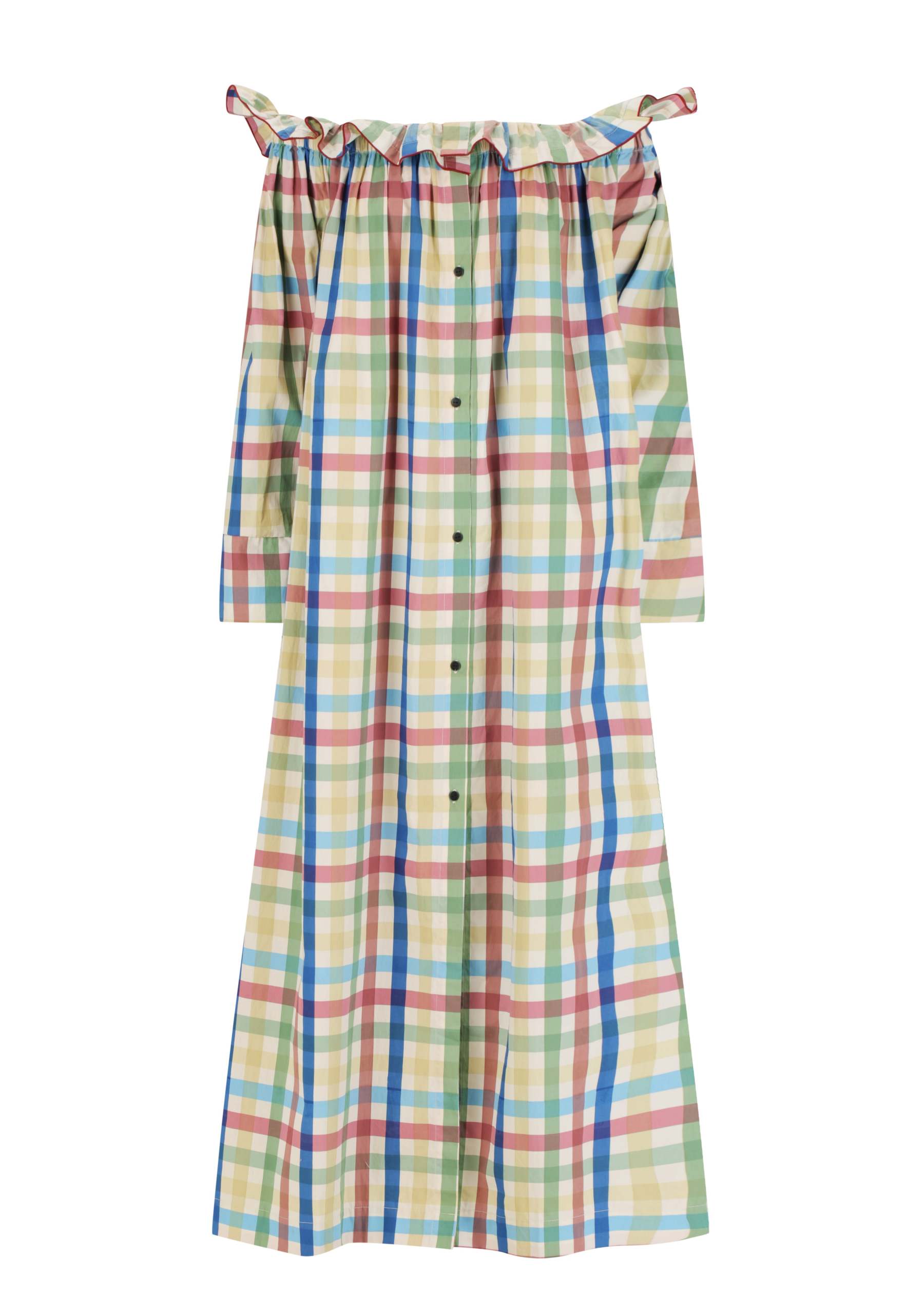 Shoulder-Baring Gingham Long Dress