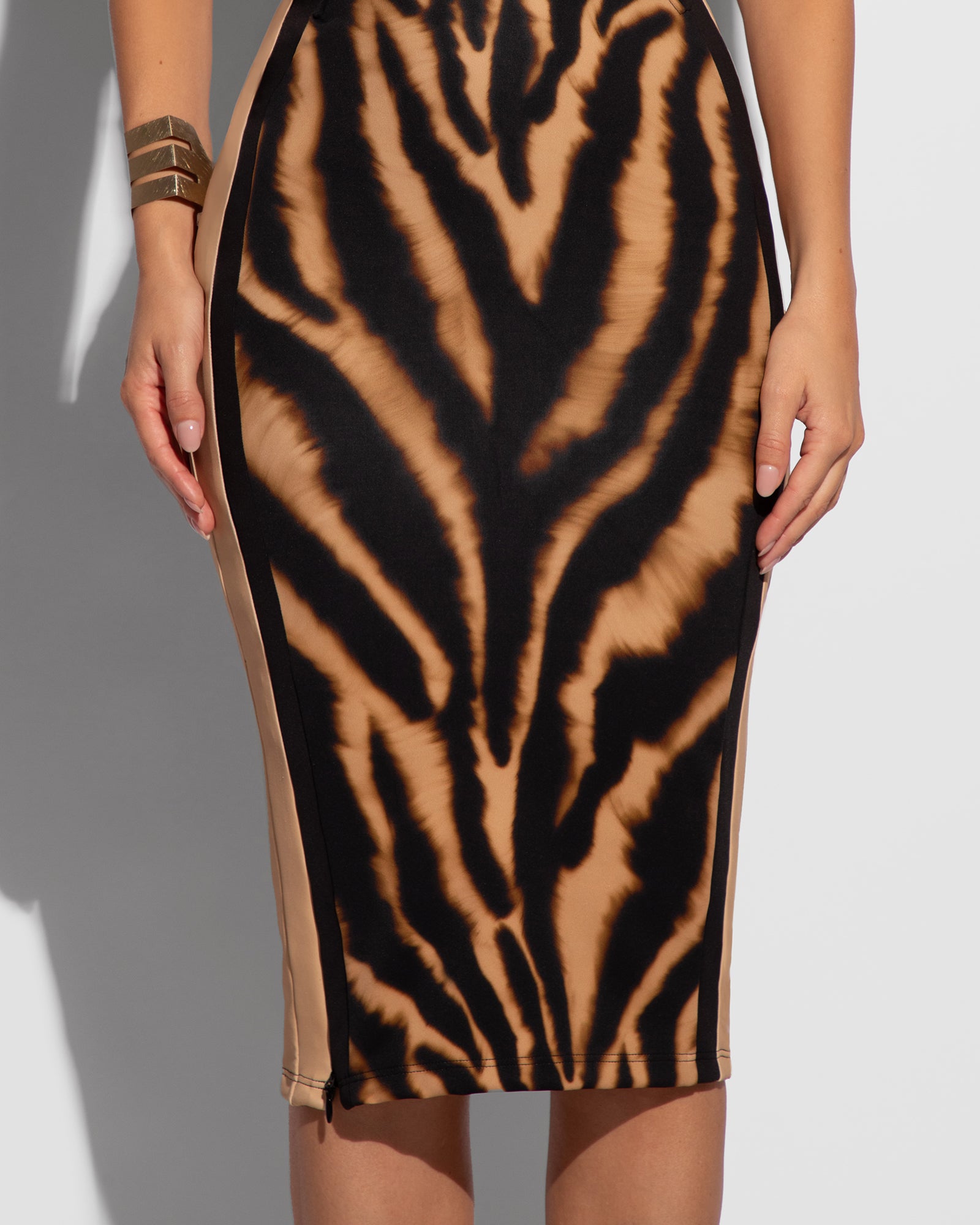 Women's Sexy Golden Zebra Lushy Halter Dress