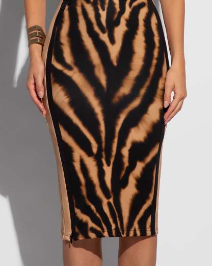Women's Sexy Golden Zebra Lushy Halter Dress