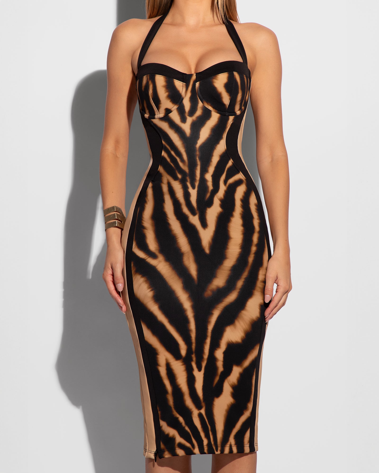 Women's Sexy Golden Zebra Lushy Halter Dress
