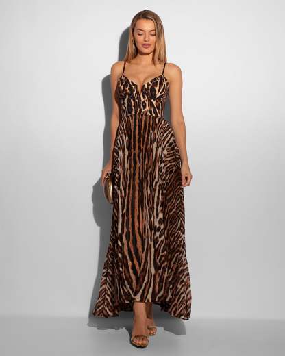 Women's Elegant Pilates Cat Slim-Fitting Maxi Dress