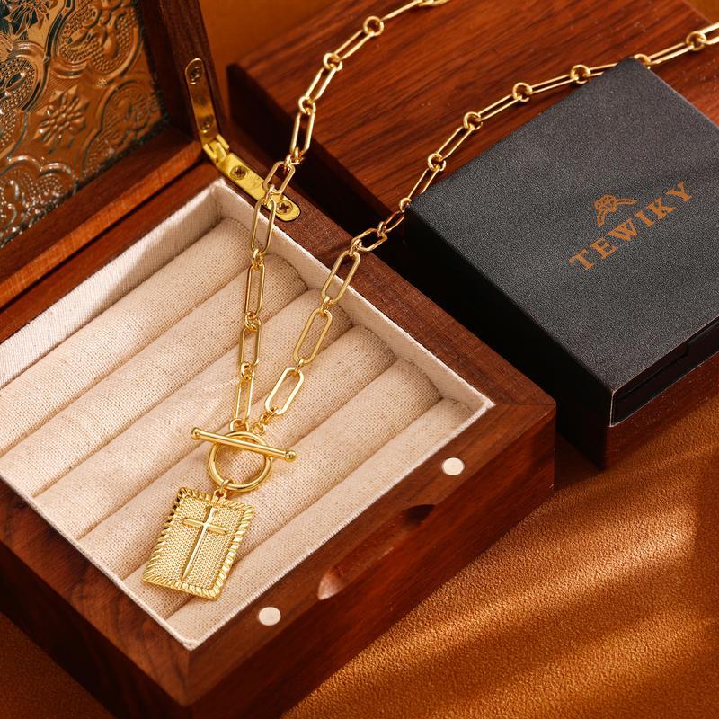 ✝️ Cross Pendant Paperclip Chain Necklace,  Unisex, Waterproof and Sweat-Resistant, Fade-Proof