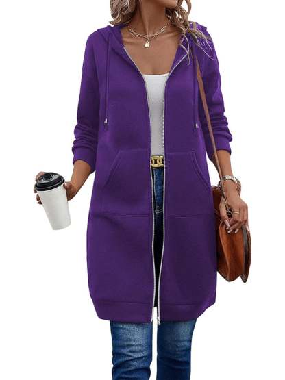 Women Casual Zip up Polyester Hoodies