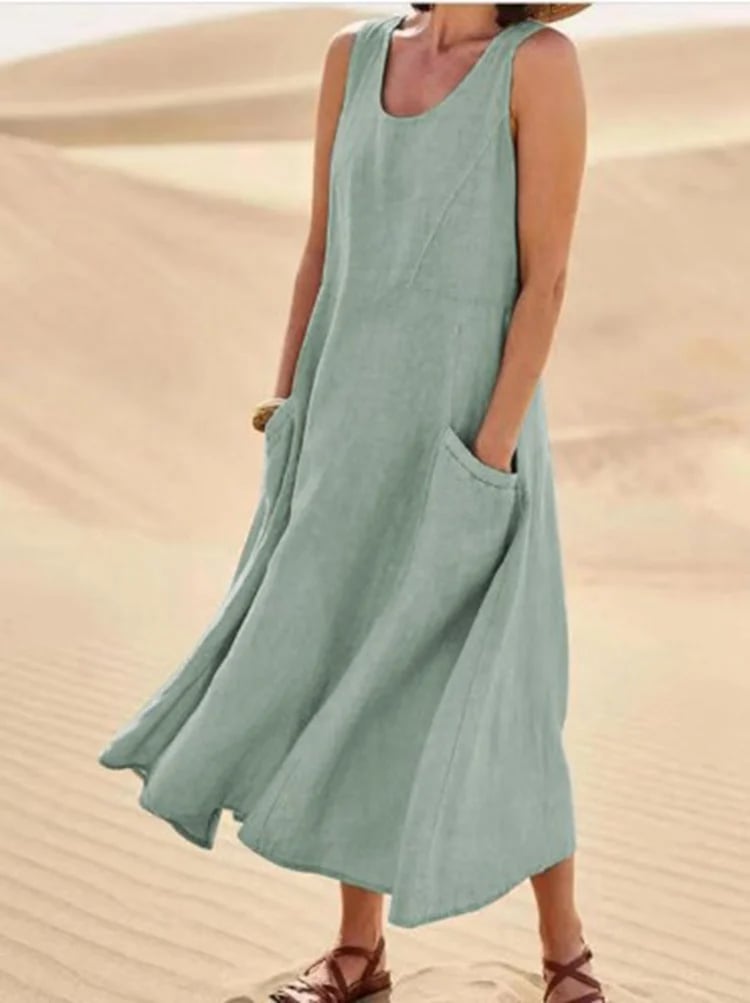 🔥Women's Sleeveless Cotton And Polyester Dress