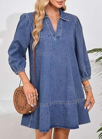 V-Neck Denim Dress — Where Comfort Meets Classic Style