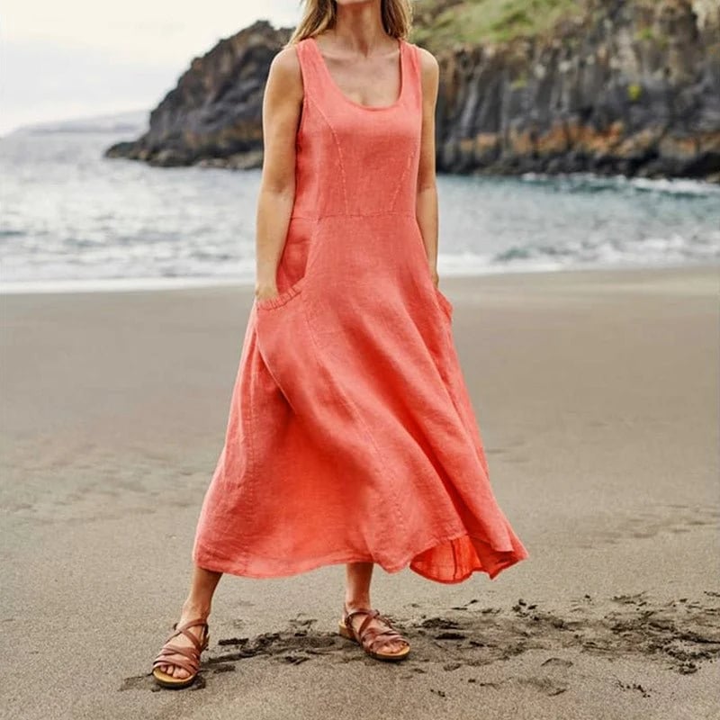 🔥Women's Sleeveless Cotton And Polyester Dress