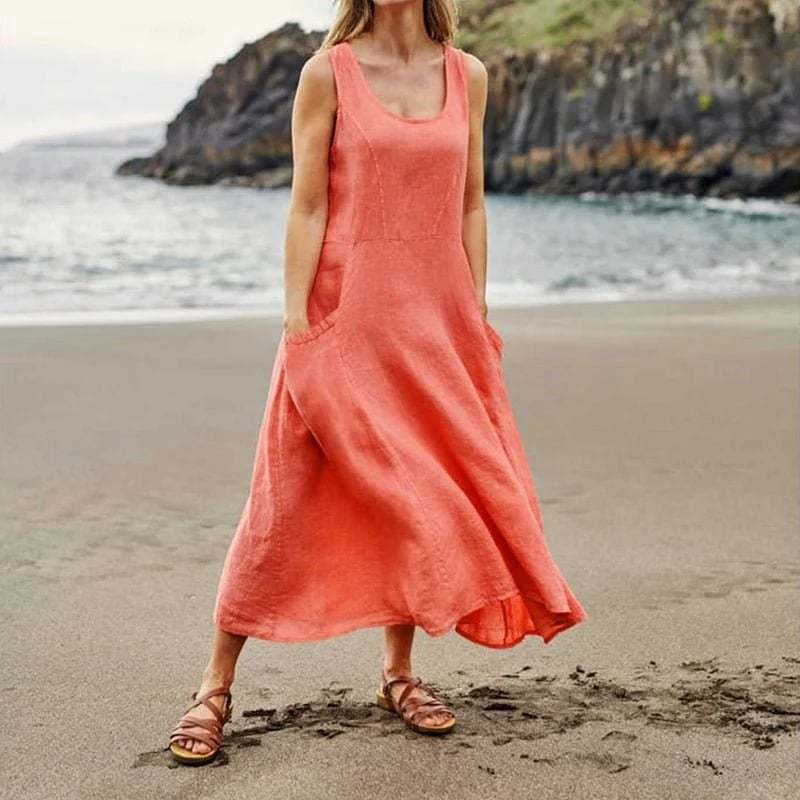 🔥Women's Sleeveless Cotton And Polyester Dress