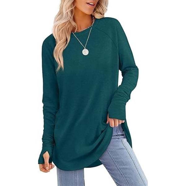 🔥HOT SALE-BUY 2 FREE SHIPPING🔥Womens Tunic Tops to Wear with Leggings Long Sleeve Thumb Hole Shirts Crew Neck Curved Hem