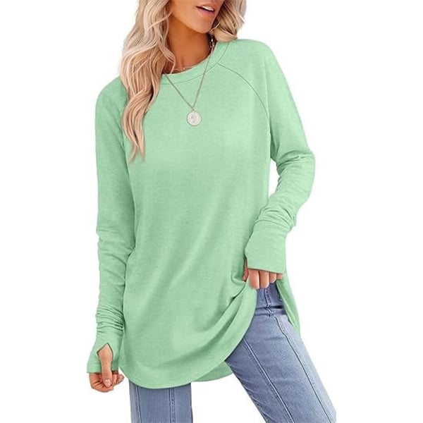 🔥HOT SALE-BUY 2 FREE SHIPPING🔥Womens Tunic Tops to Wear with Leggings Long Sleeve Thumb Hole Shirts Crew Neck Curved Hem
