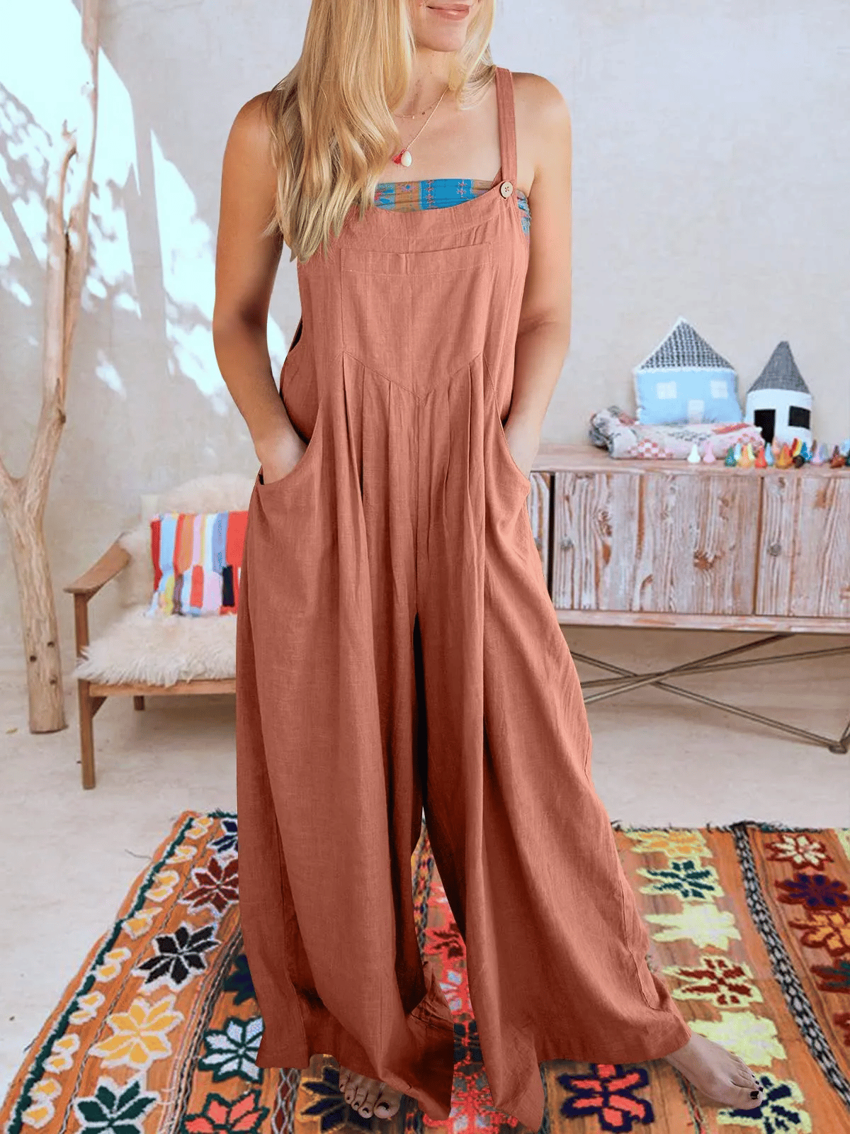 Sleeveless Wide Leg Jumpsuit with Pockets