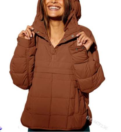 🔥Women's Oversized Hooded Puffer Jacket Quilted Lightweight Winter Warm Pullover Padded Hoodies Coat