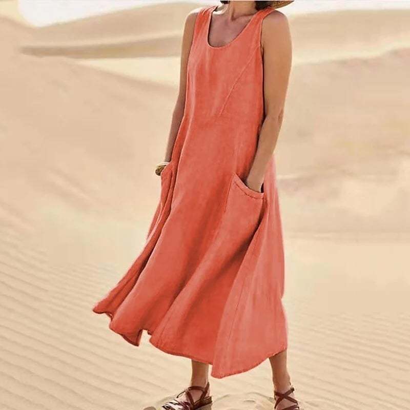 🔥Women's Sleeveless Cotton And Polyester Dress