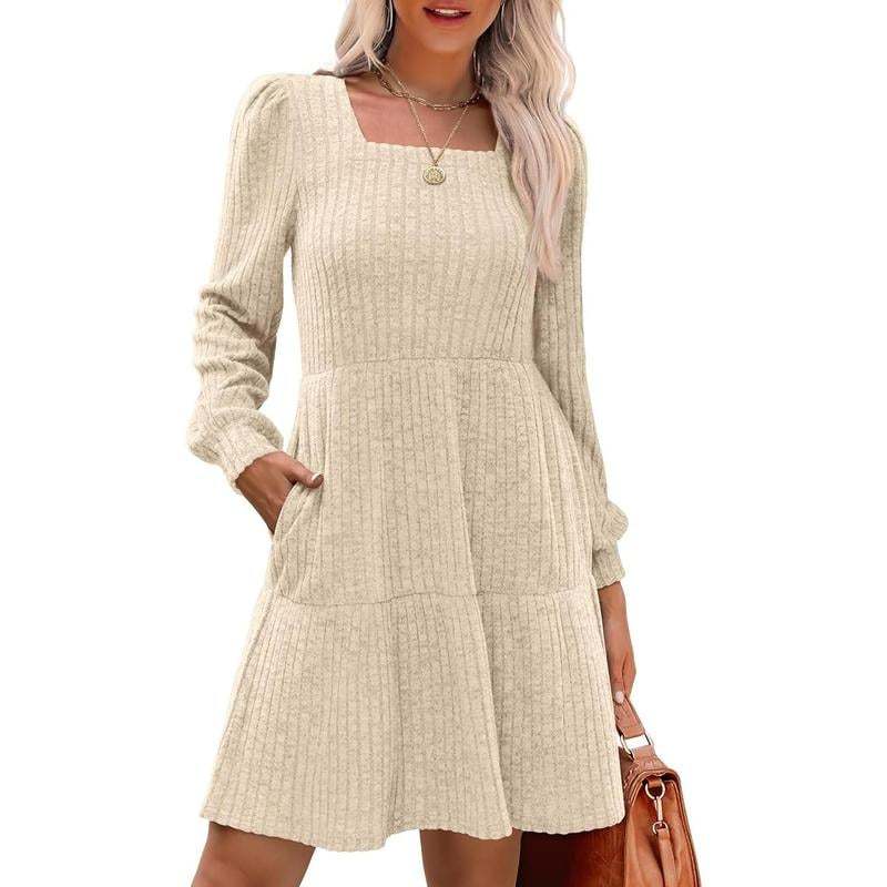 🍂Last Day Promotion 49% OFF🔥Womens Square Neck Long Sleeve Fall Dres