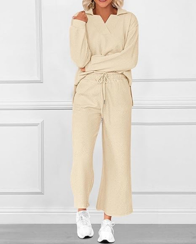  Solid Color Texture Fashion Casual Suit Autumn Long-Sleeved Sweatshirt And Trousers Two-Piece Set