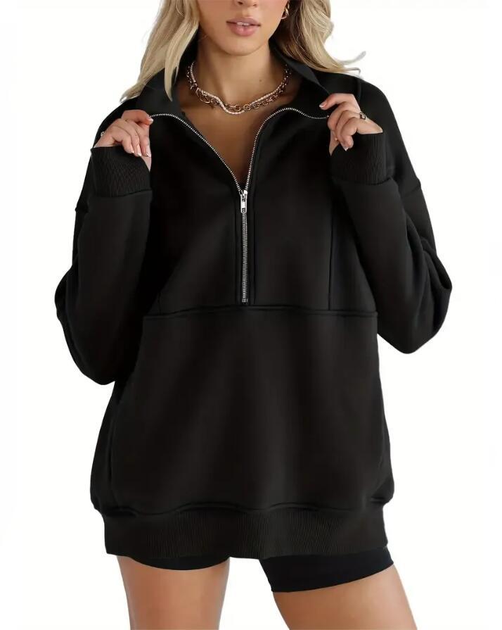 New Autumn And Winter Zipper Fitting Bag Plus Velvet Sweatshirt For Women Loose
