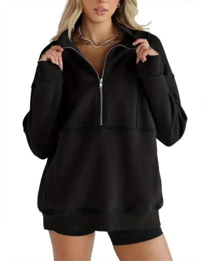 New Autumn And Winter Zipper Fitting Bag Plus Velvet Sweatshirt For Women Loose