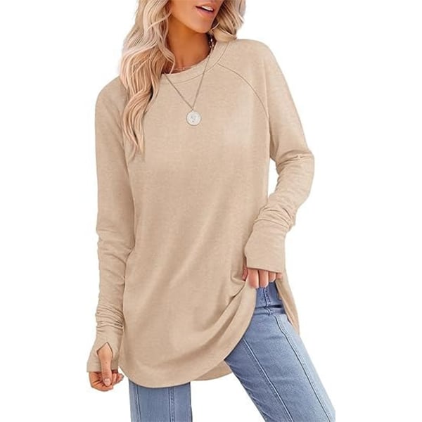 🔥HOT SALE-BUY 2 FREE SHIPPING🔥Womens Tunic Tops to Wear with Leggings Long Sleeve Thumb Hole Shirts Crew Neck Curved Hem