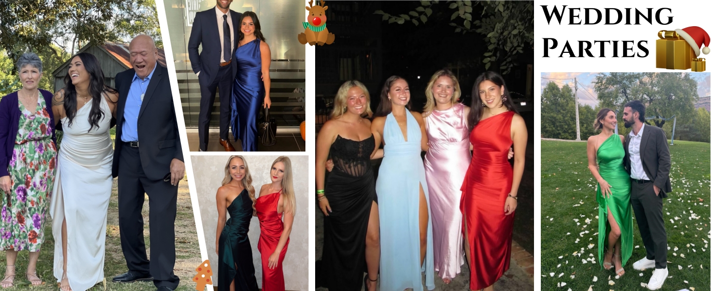 Satin One Shoulder Maxi Bridesmaid Dress for Women Sexy Wedding Guest Dresses 
