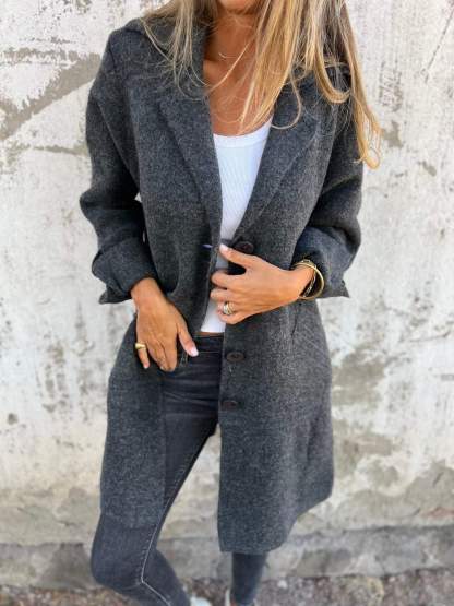 Casual Lapel Wool Single Breasted Long Coat