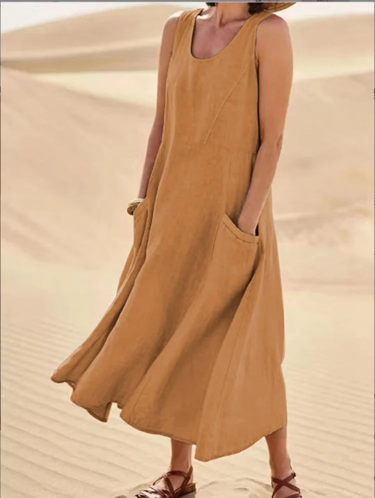 🔥Women's Sleeveless Cotton And Polyester Dress