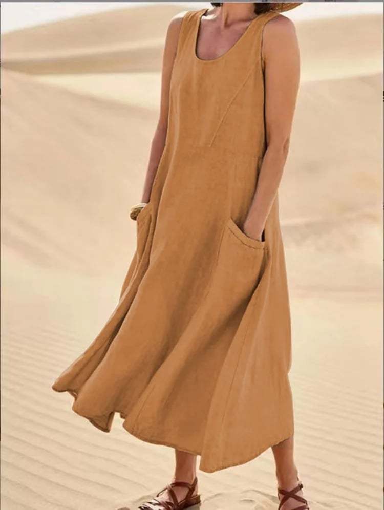 🔥Women's Sleeveless Cotton And Polyester Dress