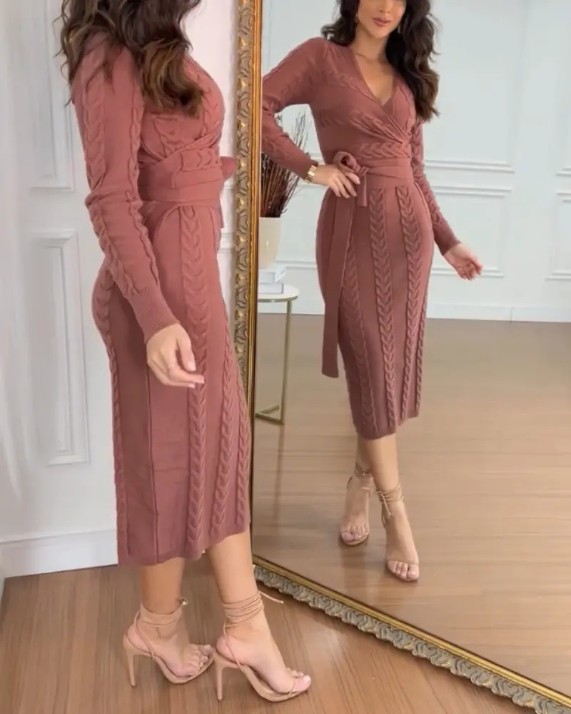 AUTUMN FLASH SALE🔥V-Neck Long Sleeved Slim Fit Knit Dress