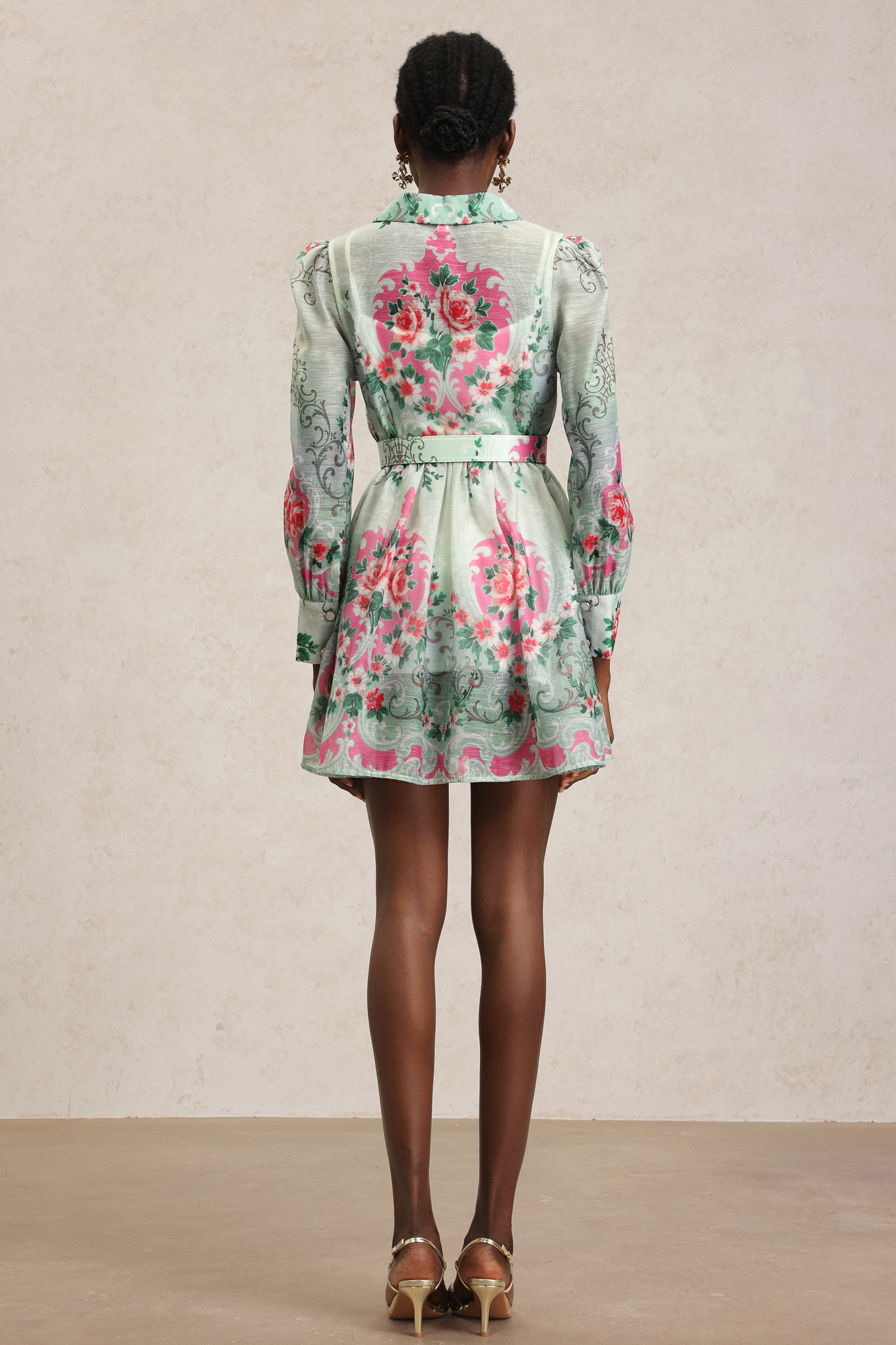 Kanma Long Sleeve Floral Printed Mini Dress