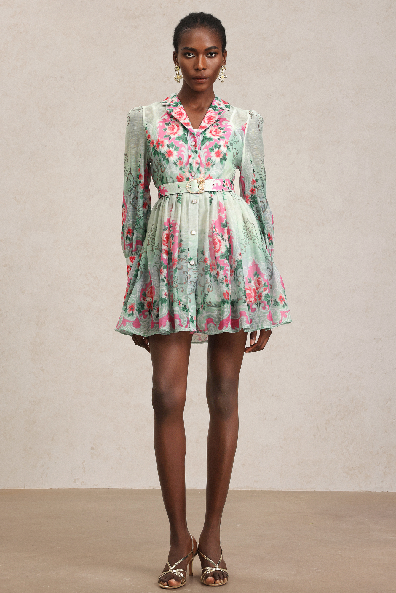 Kanma Long Sleeve Floral Printed Mini Dress