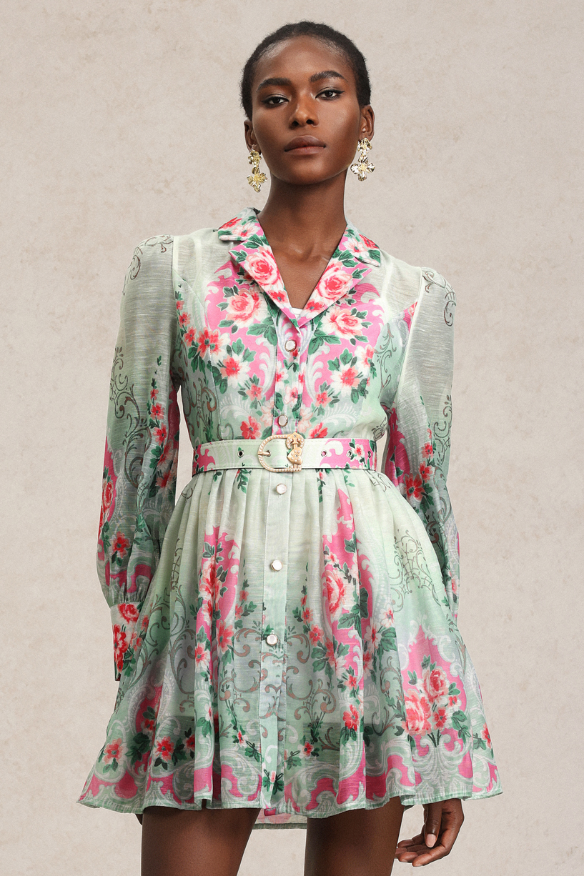 Kanma Long Sleeve Floral Printed Mini Dress