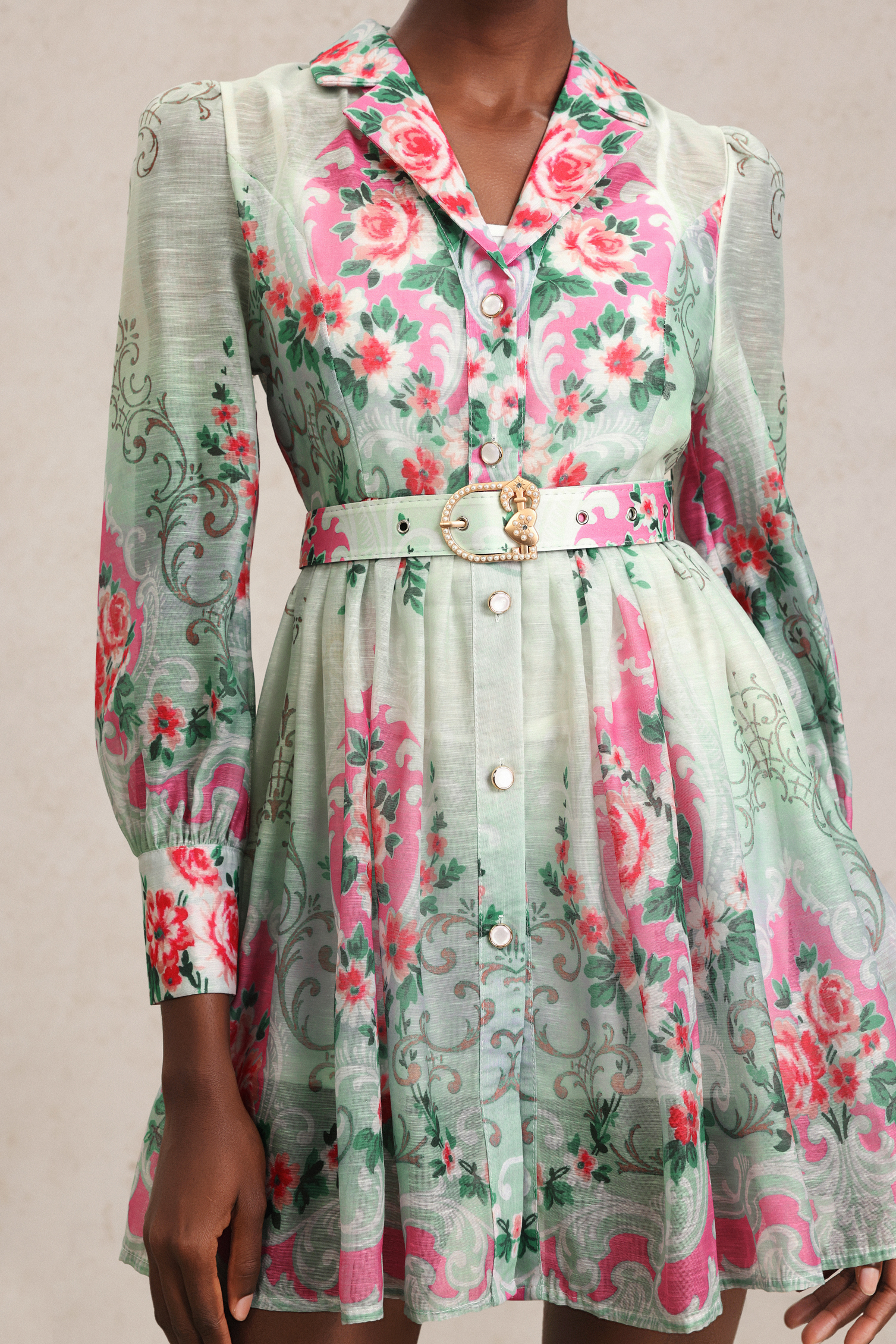 Kanma Long Sleeve Floral Printed Mini Dress