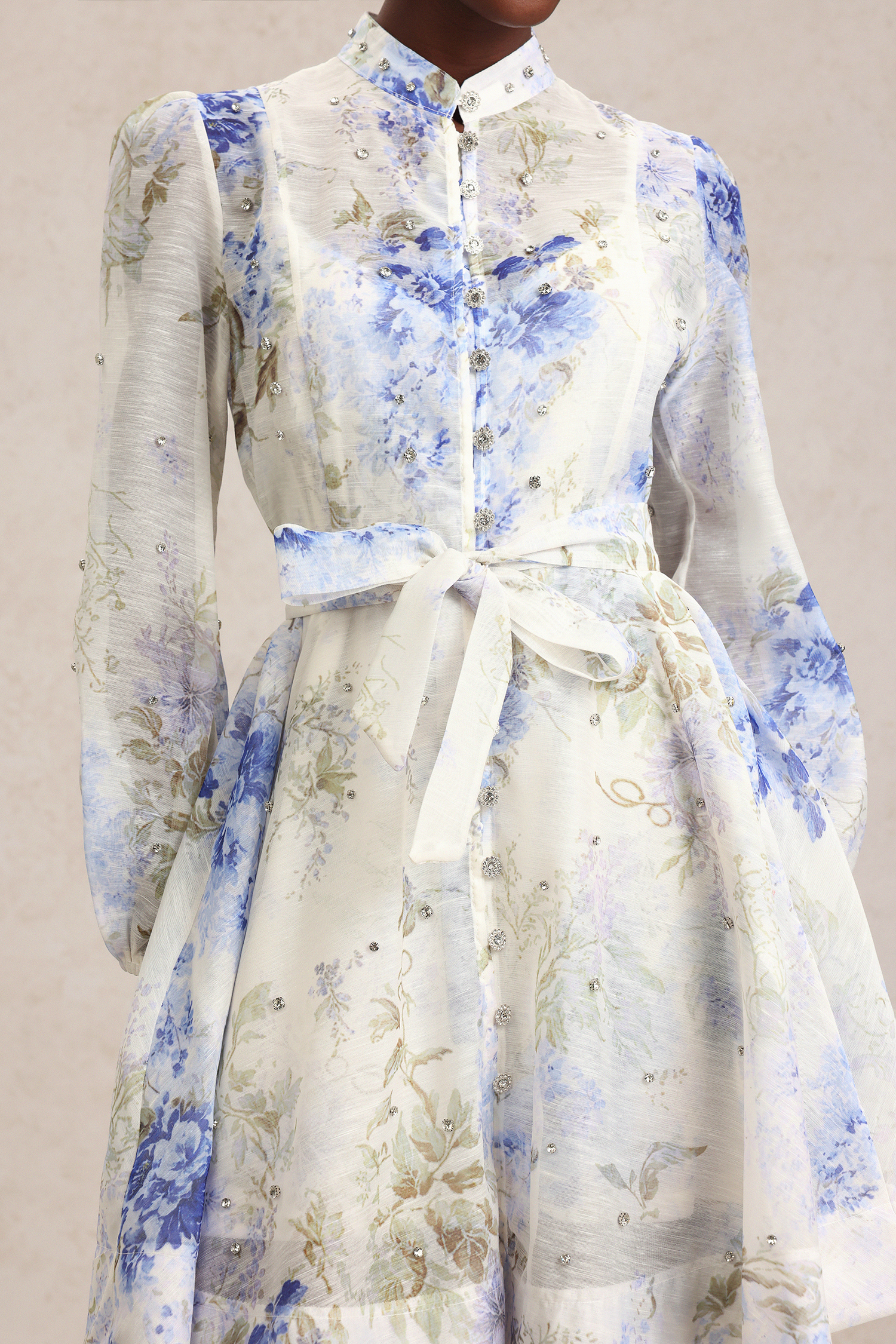 Demily Long Sleeve Floral Printed Diamond Mini Dress