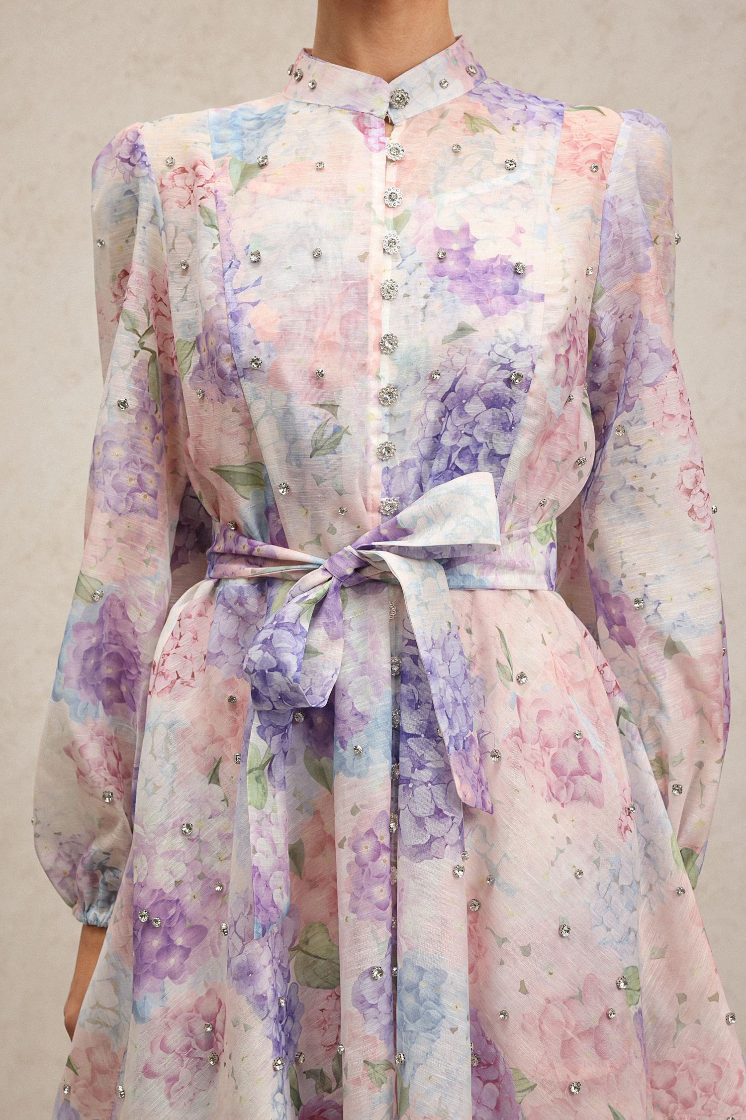 Faray Long Sleeves Floral Printed Diamond Mini Dress