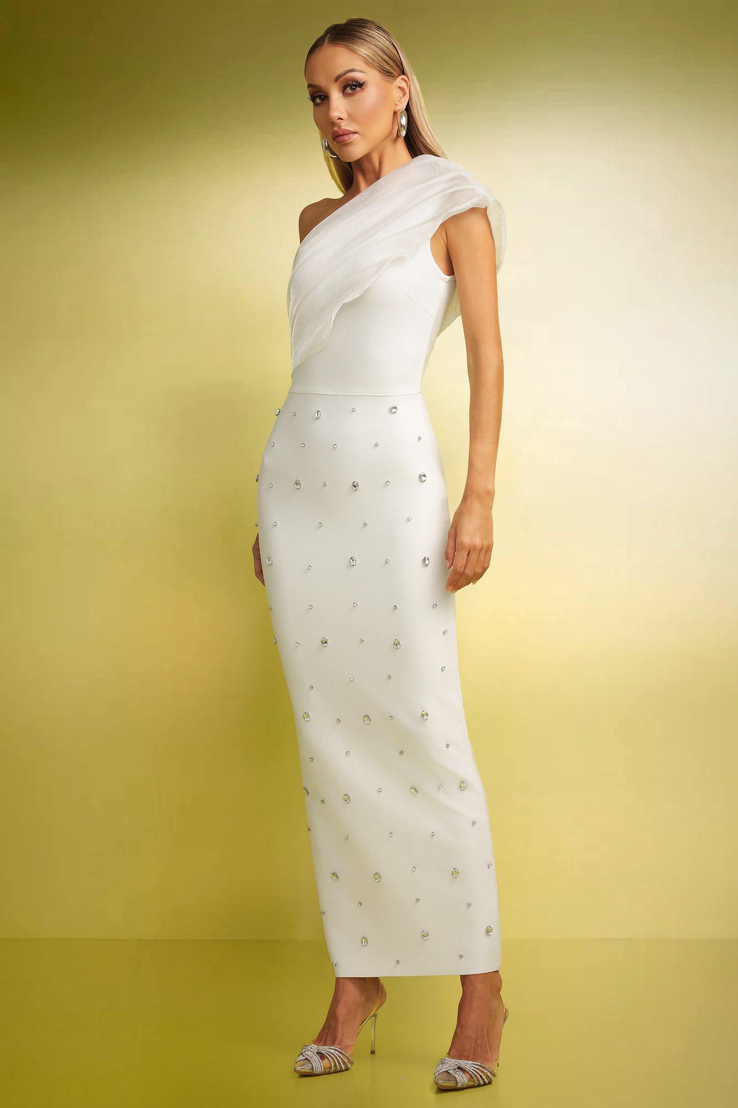 Pana One Shoulder Diamond Slim Bandage Maxi Dress