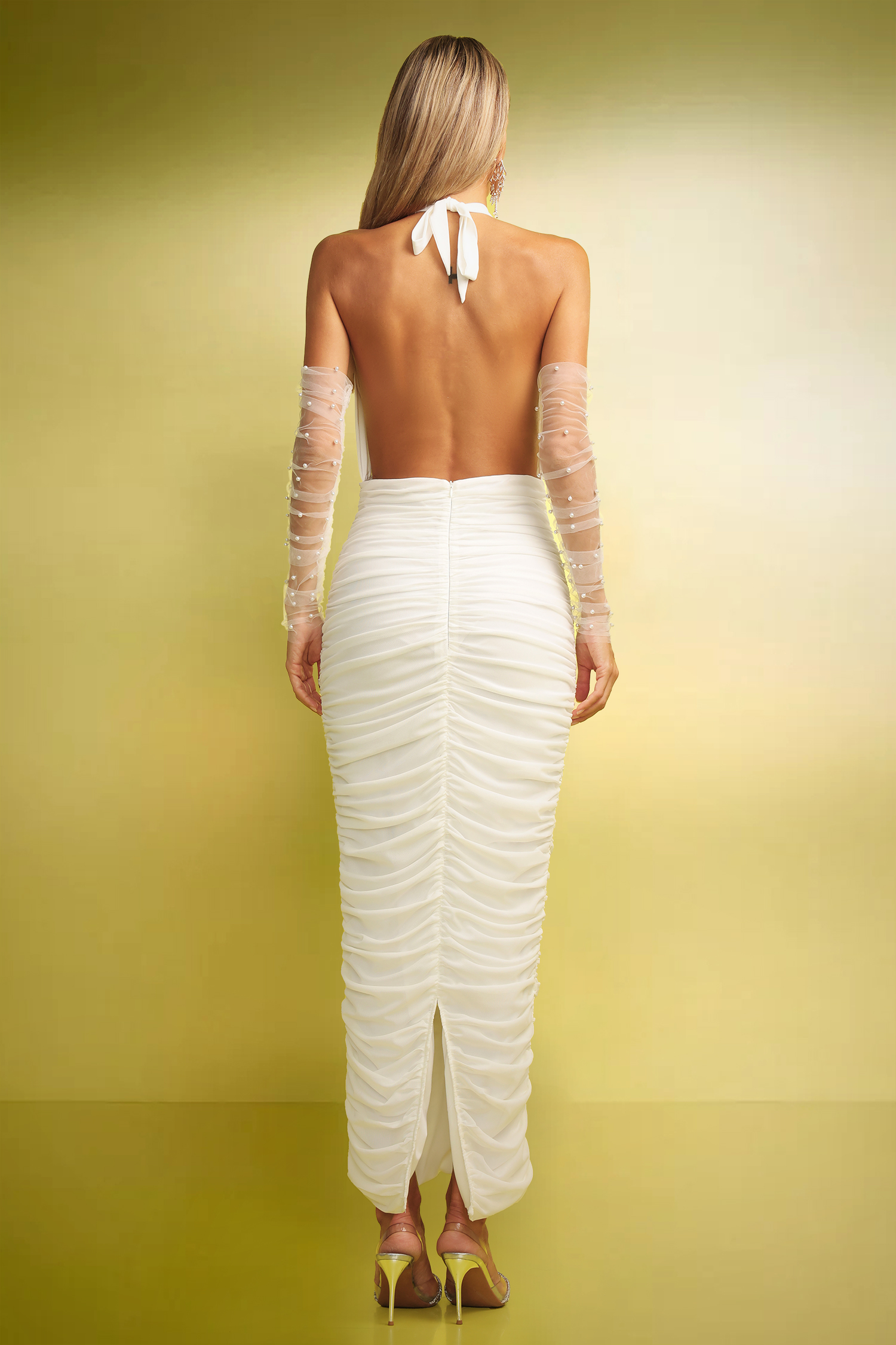 Eleganza Flrs Slim Maxi Backless Maxi Dress