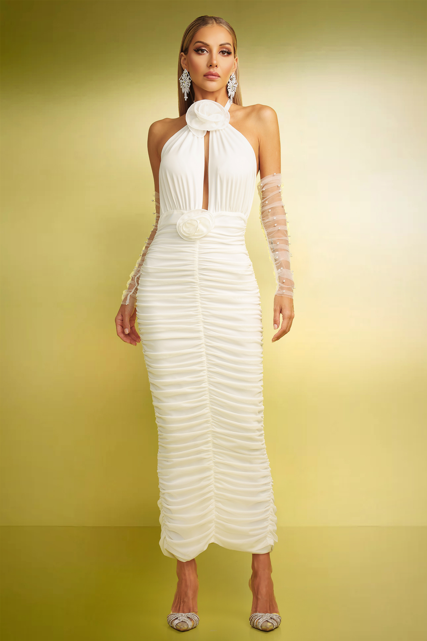 Eleganza Flrs Slim Maxi Backless Maxi Dress