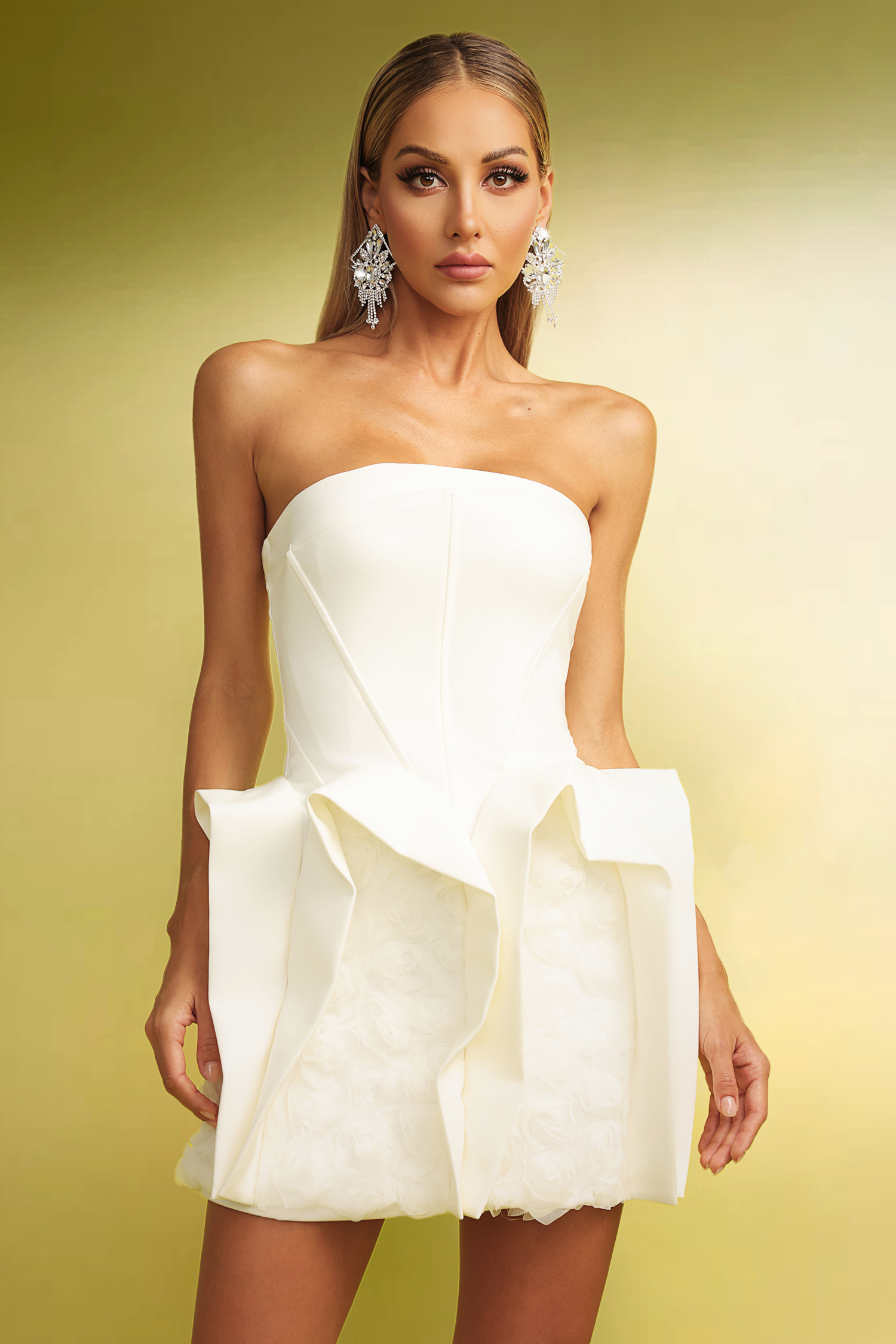 Sheath Strapless  Flrs Mini Dress