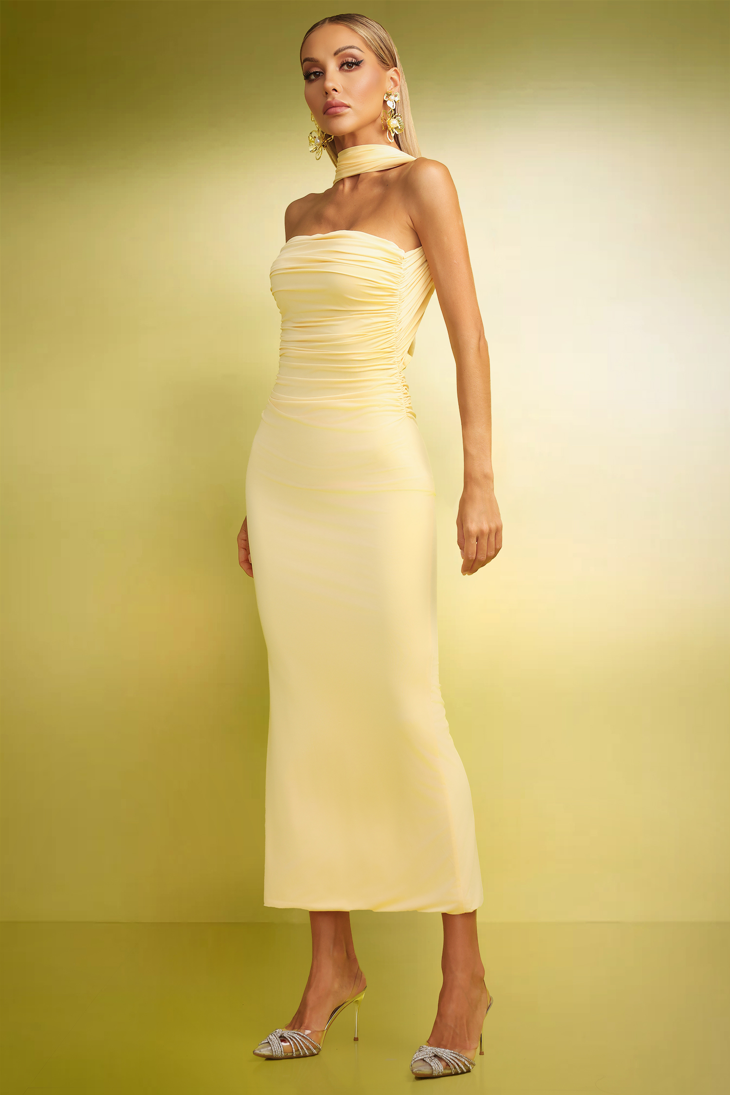 Kaxani Strapless Slim Flrs Backless Maxi Dress