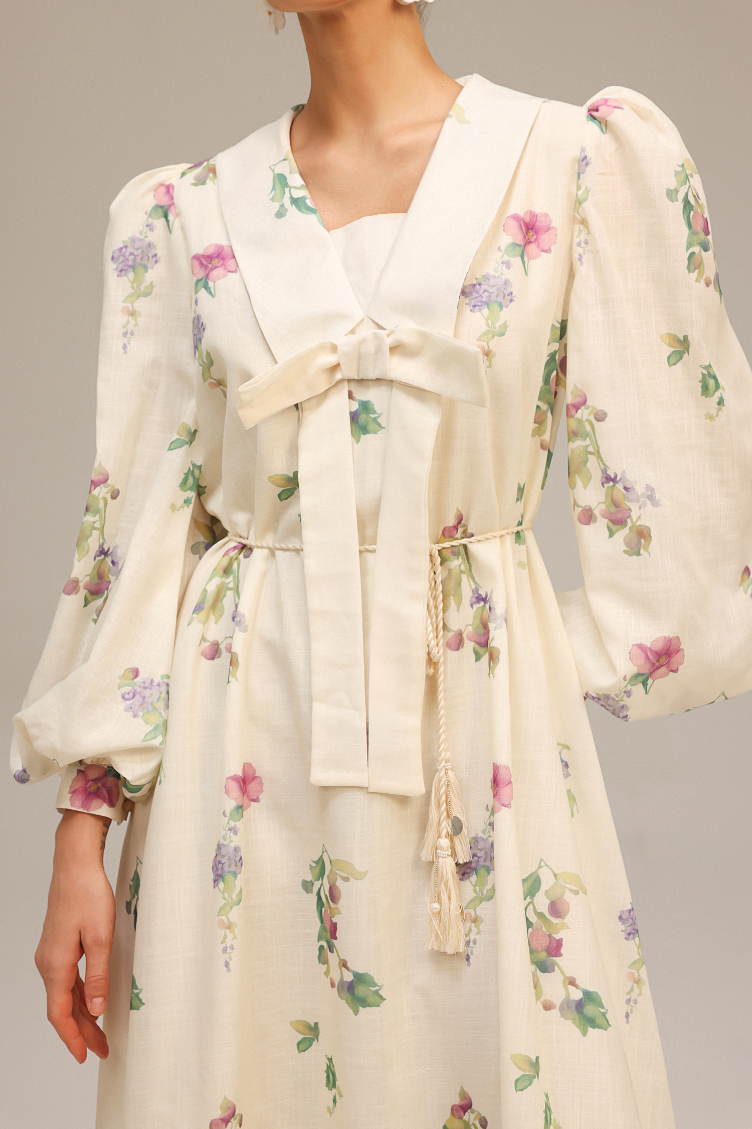 Stolen Long Sleeves Bowknot Floral Printed Maxi Dress