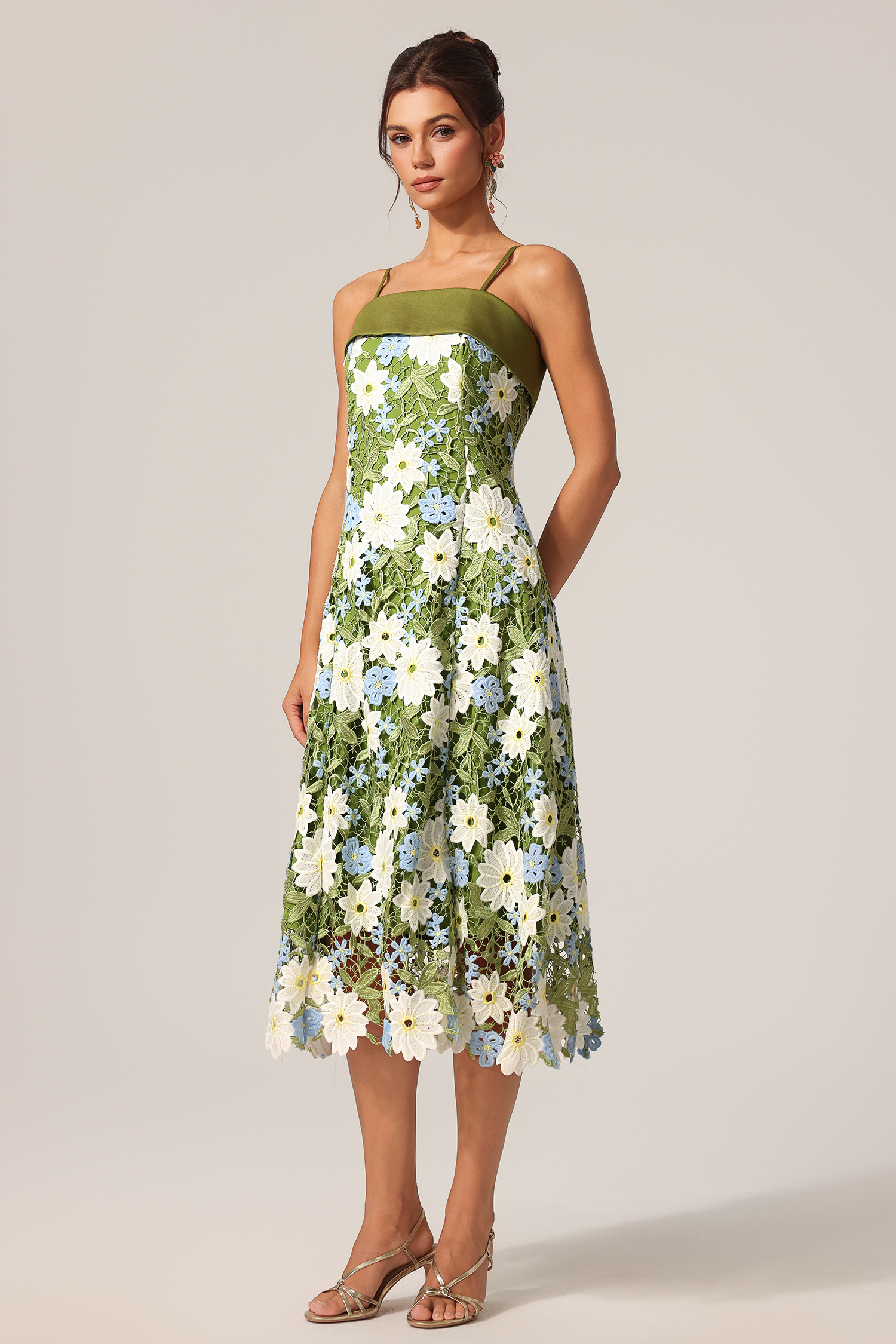 Rojo Halter Flowers Lace Maxi Dress