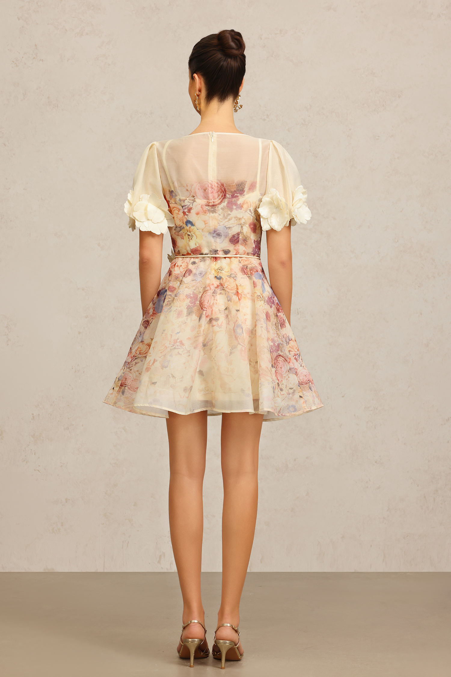 Xezey V-Neck Short Sleeves Flowers Printed Mini Dress