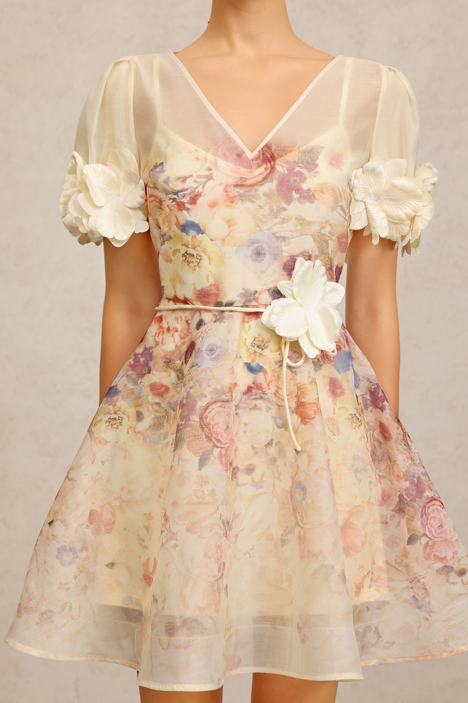 Xezey V-Neck Short Sleeves Flowers Printed Mini Dress