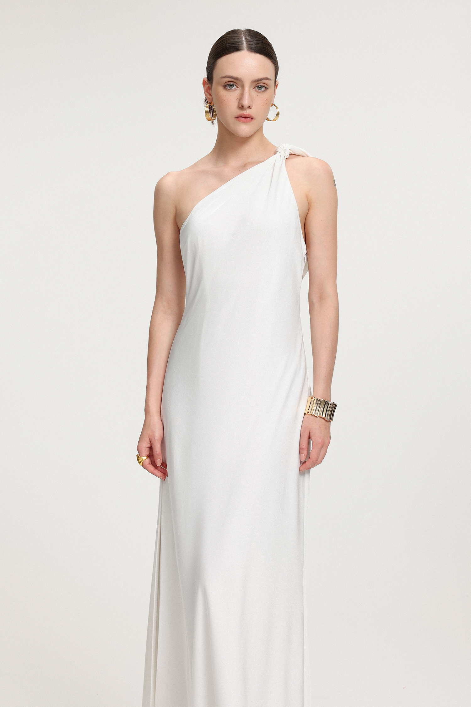Tie-Shoulder Satin Maxi Dress