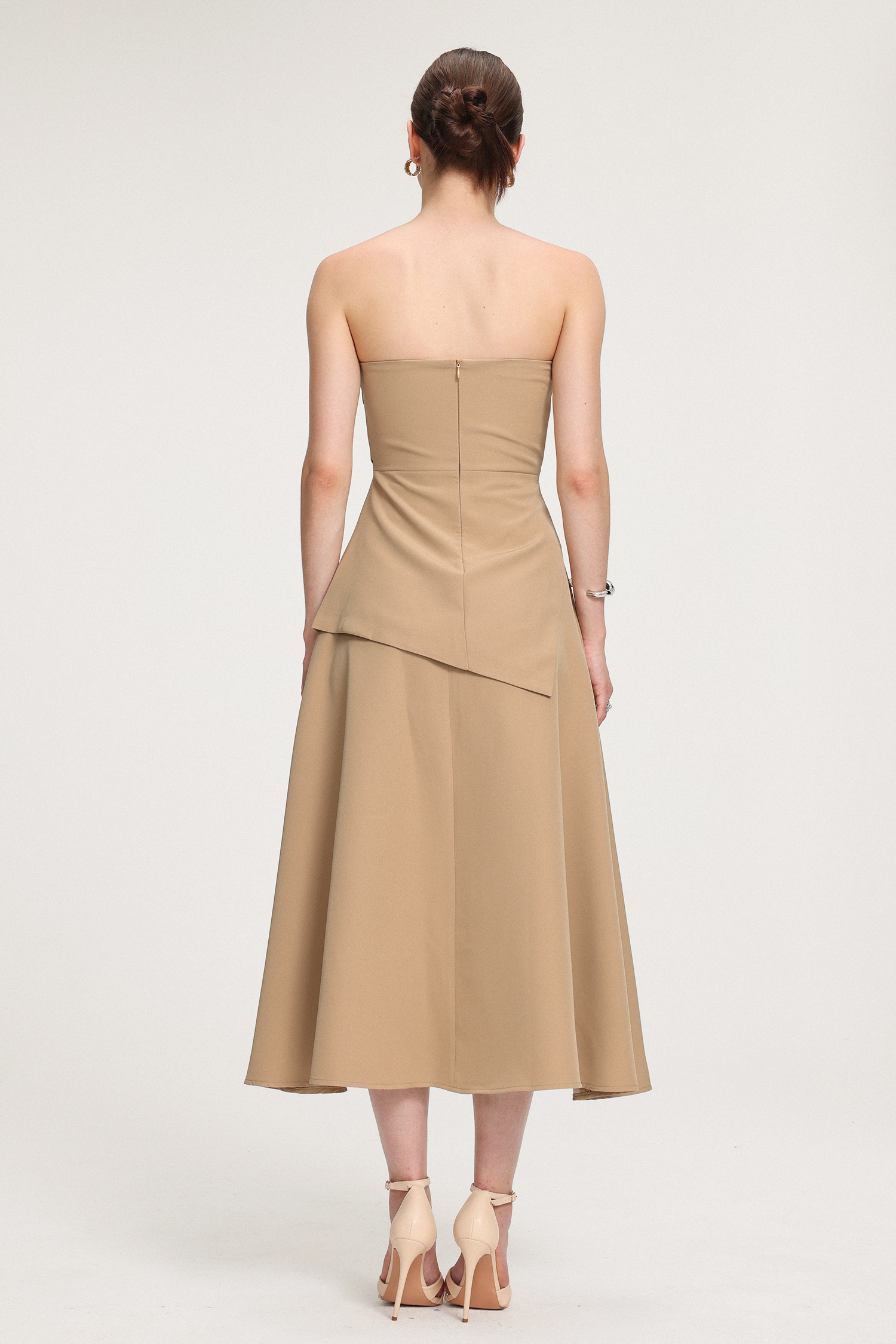 Asymmetric-Draped Crepe Midi Dress
