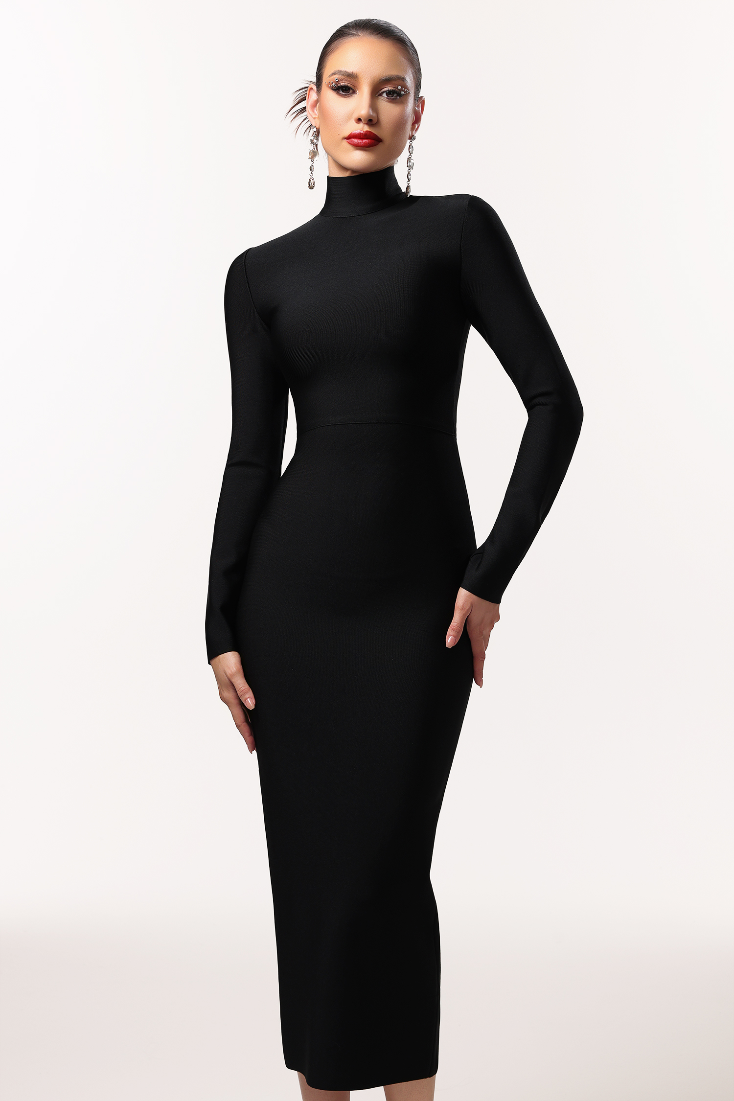 Easton Classic Contour High Neck Long Sleeve Bandage Maxi Dress