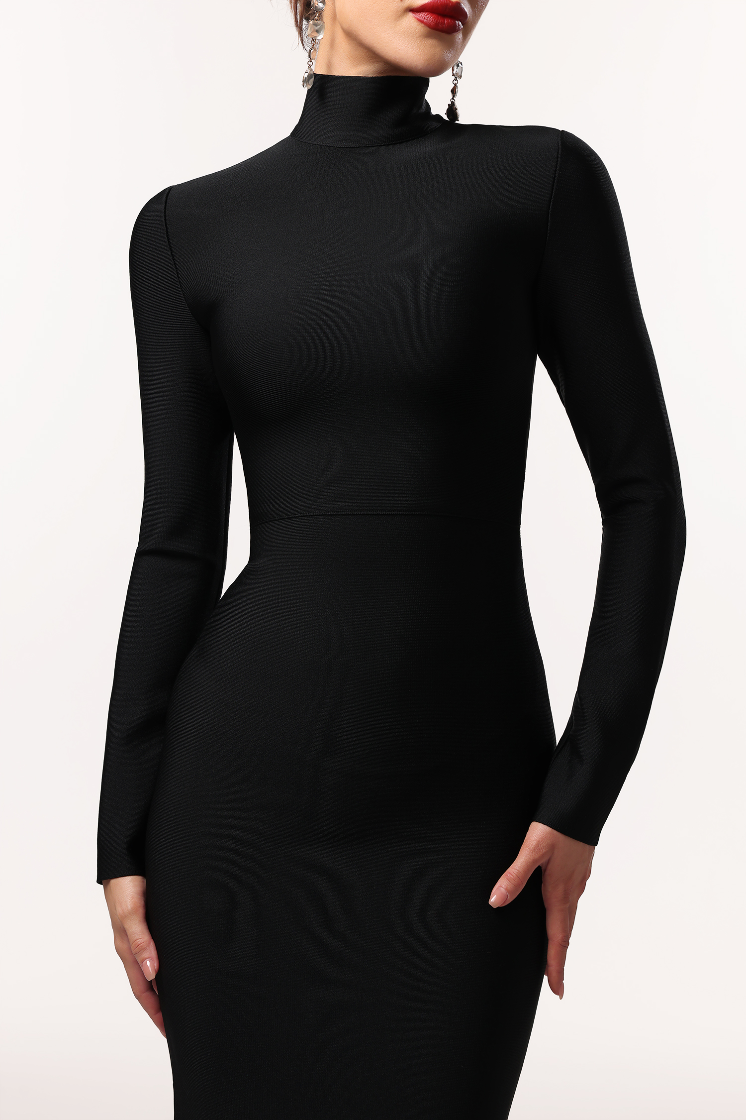 Easton Classic Contour High Neck Long Sleeve Bandage Maxi Dress