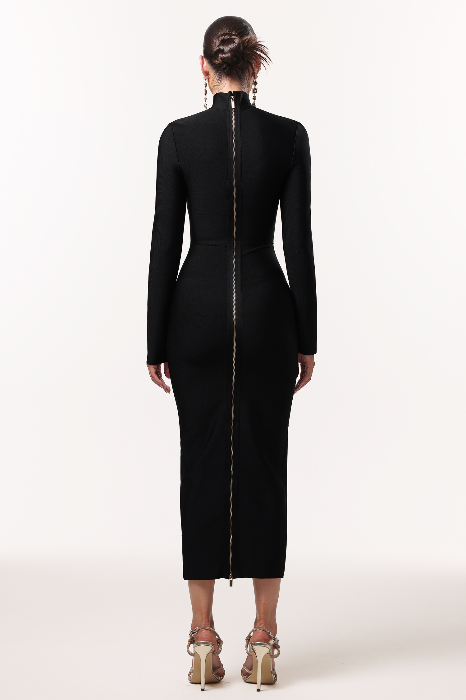 Easton Classic Contour High Neck Long Sleeve Bandage Maxi Dress