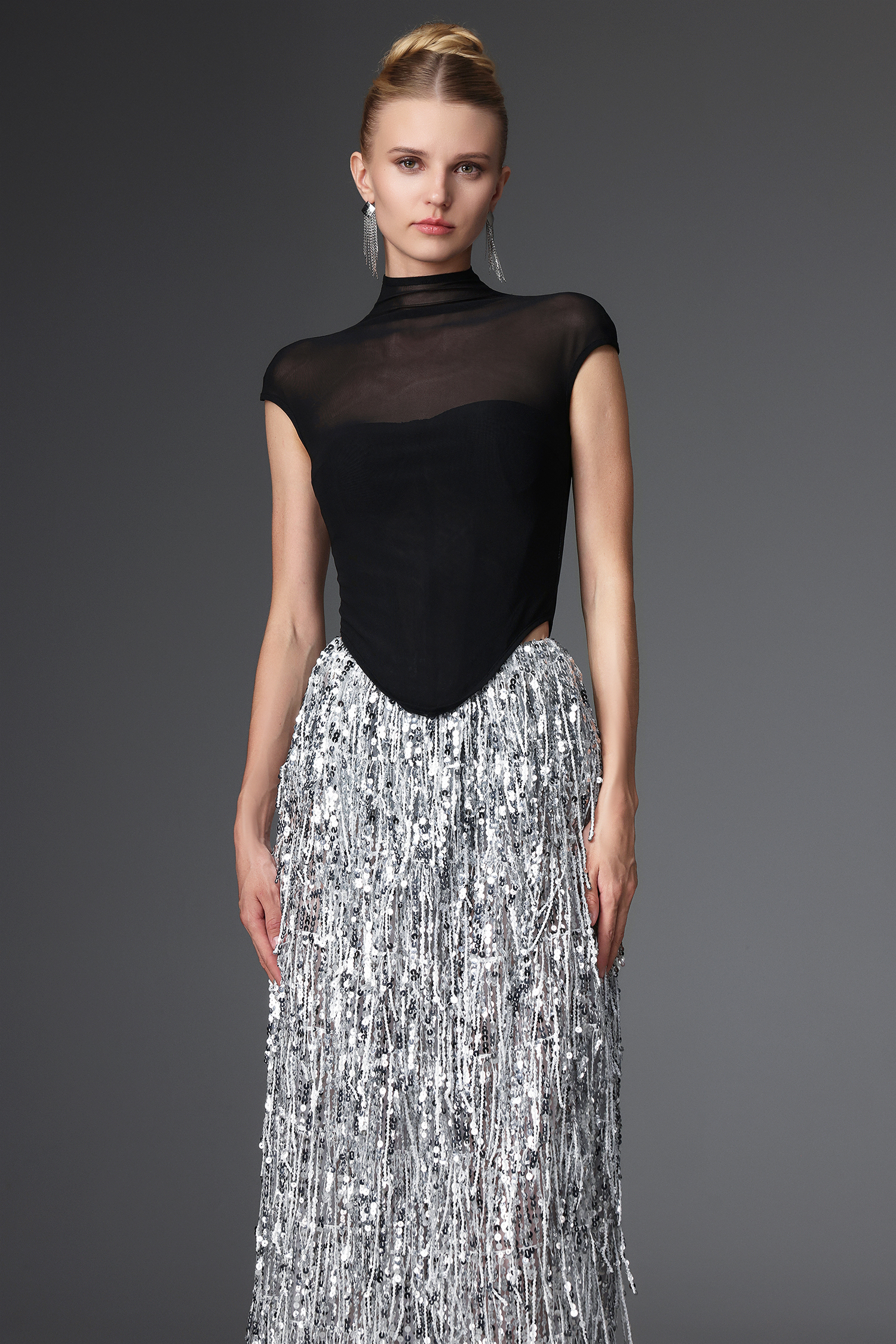 Glamorous Contour Corset Fringe Skirt Two Piece Set