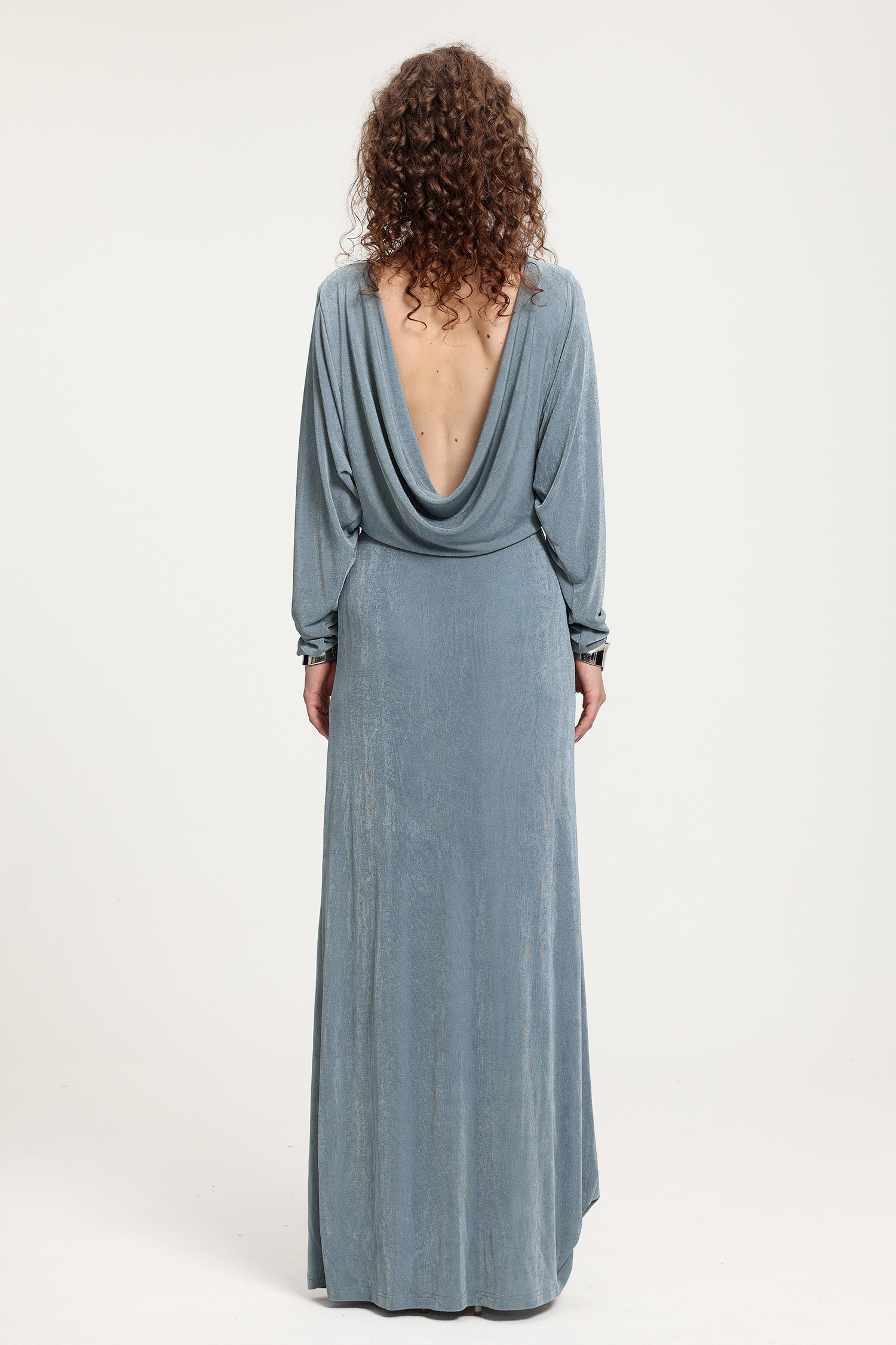 Boat Neck Dolman Sleeve Open-Back Maxi Dress