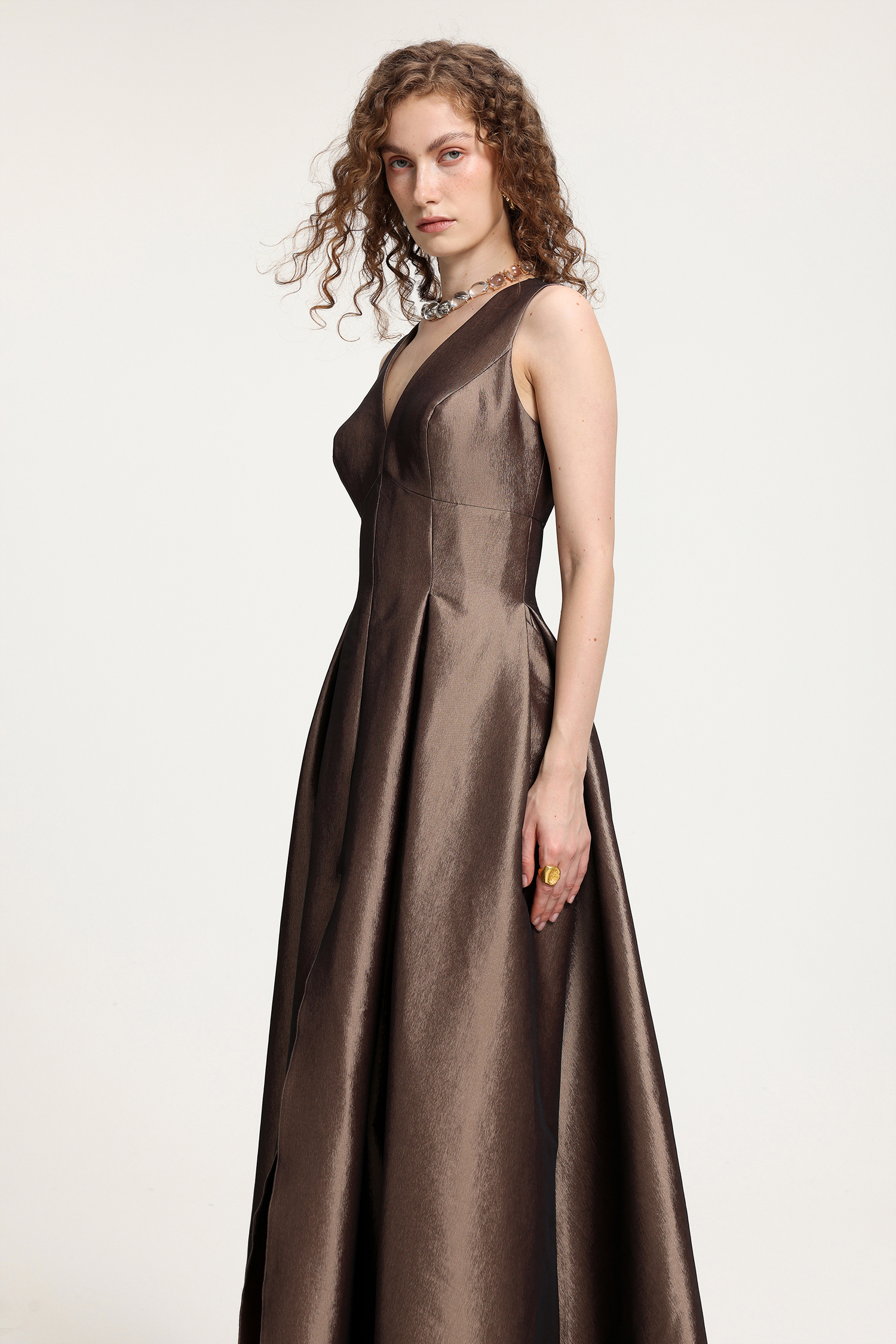 V-Neck Ball Gown Maxi Dress